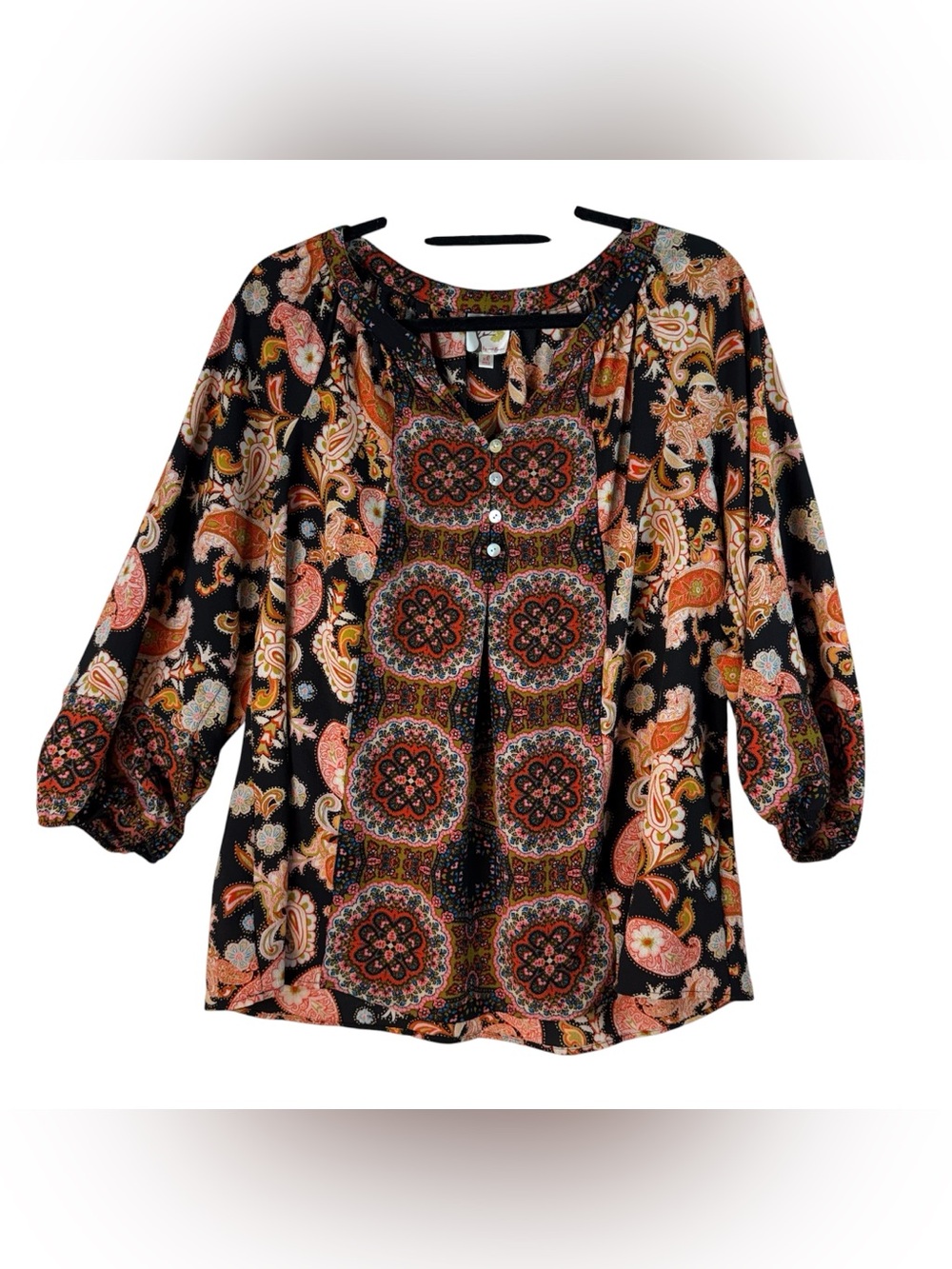 fig and flower Black & Orange Paisley Medallion Peasant Top Anthropologie